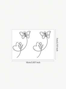 1pc Black Line Tulip & Butterfly Temporary Tattoo Sticker, Waterproof Sweat-Resistant Washable Faux Tattoo, Suitable For Fashion People - Black - View 2
