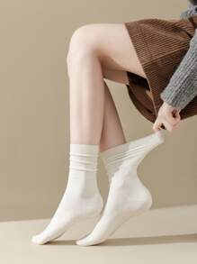 4 đôi tất cổ cao màu trơn không xương dành cho nữ, tất cổ cao màu trắng, thoáng khí, phù hợp mặc hàng ngày, sau sinh, mùa thu - Nhiều màu - Xem 9