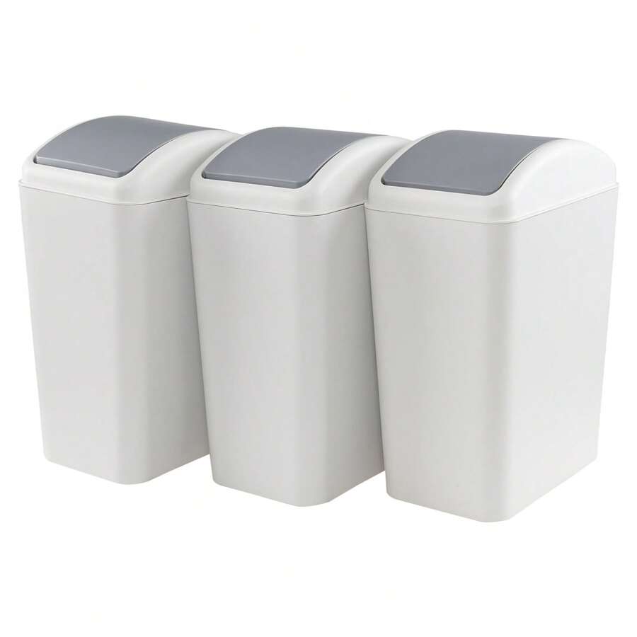 4.5 Gallon Swing Top Garbage Can, Plastic Trash Bin With Lid, 3 Pack - Grey - View 1