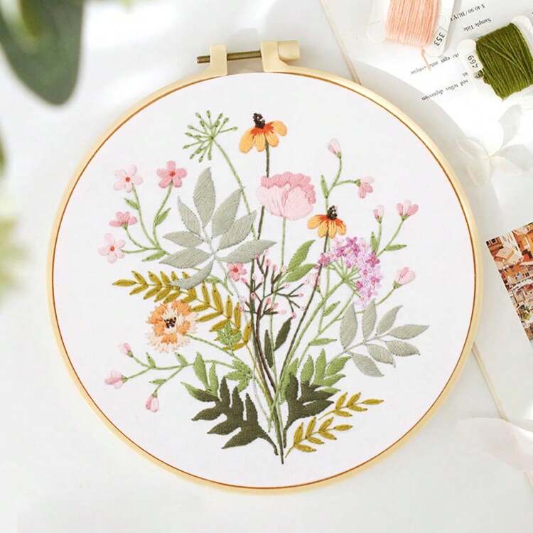 1세트 DIY 자수 재료 패키지 꽃 벽걸이 , 장식 회화 , 컬러풀 & 자수 후프 , 랜덤 색 - 화이트 - 보기 10