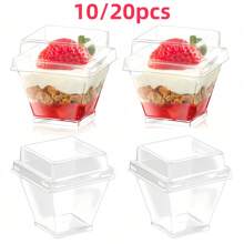 10-50 Sets Of 4oz Mini Square Dessert Cups, Transparent Lidded Cups, Suitable For Halloween, Christmas, Appetizers, Desserts, Mousse, Ice Cream, Fruits, Candies, Etc. - Clear - View 10