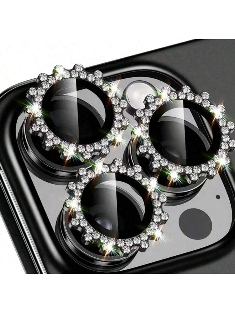 Set de 3 piezas compatible con Apple 11-16 Pro Max, película de lente de diamante, película de lente de ojo de águila de engranaje de diamante para 17 Pro Max - Película de lente negra Gear - Añade 3