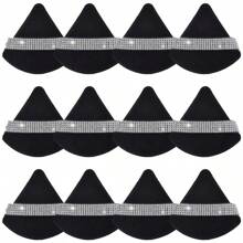 12/6/3 Pcs Luxurious Diamond Powder Puffs - Soft, Dual-Sided Velvet & Suede Texture,Triangle Makeup Puffs, Soft Air Cushion Sponge With Rhinestone Accents, Wet Dry Cosmetic Foundation Blender Makeup Sponge For Under Eye,Foundation Application, Gentle On All Skin Types, Shiny Rhinestone Gift