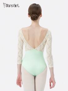 DonsGirl 女士七分袖蕾丝拼接芭蕾舞紧身衣，适合返校演出