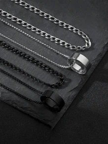 4pcs Men Casual Fashion Stainless Steel Ring, Necklace, And Bracelet Jewelry Set