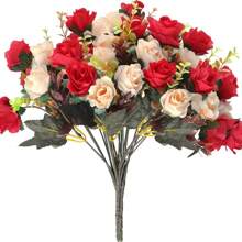 1/3/5 piezas Decoración de flores artificiales románticas, ramo de rosas de plástico, plantas falsas, hojas de eucalipto, adecuado para boda, habitación, hogar, hotel, fiesta, eventos, regalo de Año Nuevo, decoración floral de mano, aplicable para el Día de San Valentín, decoración de boda/hogar/dormitorio/sala de estar/mesa de comedor, ramo de novia, jardín al aire libre, cumpleaños, ceremonia de graduación y talla grande ocasiones - Rojo - Ver 1
