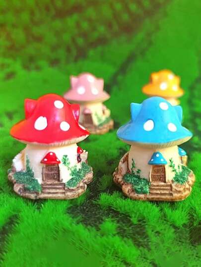 1入組蘑菇屋形紅色花園雕像可愛ABS彩色家居裝飾品適合家居裝飾