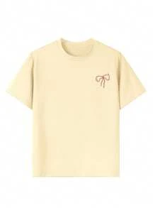 A Casual Printed Round Neck Pullover Short Sleeved T-Shirt For Girls And Young Children In Summer - Sweet Bow Art Style T-Shirt Inspires Imagination And Self-Expression! Kids Clothes Girls Graphic Tees Summer Tops Tween Girl Clothes