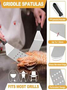 Espátula para bistec de acero inoxidable para barbacoa, tenazas para parrilla Hibachi y tortitas, pala gruesa para servir pizza - Herramientas de cocina - Multicolor - Ver 5