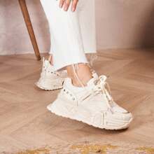 Distinctive Chunky Women's Sneakers | Remarkable Design - Beige - View 2