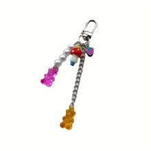 1 pièce Porte-clés mignon en forme d'ours de dessin animé, pendentif en plastique animal, porte-clés petit ours en bonbon coloré, dragonne de téléphone en plastique champignon, protection d'écouteur pendentif, accessoire de sac