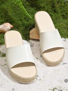 Women's Vacation Platform Sandals, Single Strap Espadrille Wedge Heel,Wide Fit