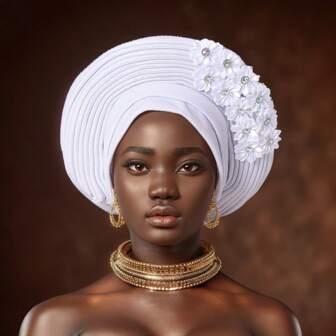 非洲传统南美黑色多层头巾帽，尼日利亚 Gele 头饰，适合婚礼、派对、日常佩戴，适合母亲节礼物