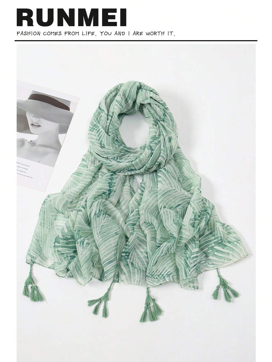 1pc Floral Print Scarf Vintage Plain Leaves Breathable Shawl Women Outdoor Windproof Gauze Head Wrap Thin Travel Beach Towel Elegant Accessories Women Beach Shawl