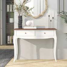 HOMCOM Mesa de Consola Mesa de Entrada con 2 Cajones Consola para Recibidor Estilo Francés para Pasillo Dormitorio Salón 100x35x76,5 cm Blanco y Marrón Oscuro - Blanco - Ver 9