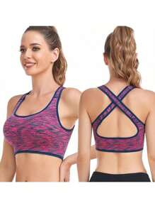 TRUMOVE Brassiere Deportivo para Mujer con Diseño de Color Degradado Sin Armazón Antichoque Absorbente Transpirable y Anti-humedad con Reducción de Vibraciones Moldeante y Aglomerante Correas Cruzadas en la Espalda Ropa Deportiva Superior para Mujer,top deportivo mujer,ropa deportiva de mujer,tops deportivos para mujer,top deportivo,tops de mujer,gym,brassieres de mujer - Morado - Ver 1