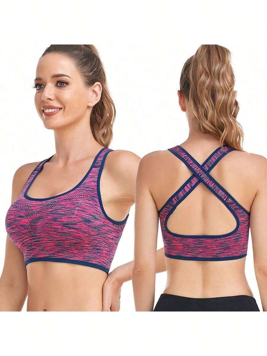 TRUMOVE Brassiere Deportivo para Mujer con Diseño de Color Degradado Sin Armazón Antichoque Absorbente Transpirable y Anti-humedad con Reducción de Vibraciones Moldeante y Aglomerante Correas Cruzadas en la Espalda Ropa Deportiva Superior para Mujer,top deportivo mujer,ropa deportiva de mujer,tops deportivos para mujer,top deportivo,tops de mujer,gym,brassieres de mujer - Morado - Ver 1