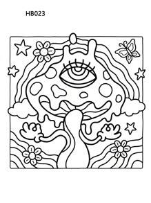 Libro para colorear de 44 páginas con temática psicodélica para adultos, con motivos de setas, extraterrestres, mundos mágicos e ilusiones para relajación - Ver 6