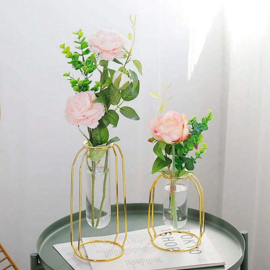 1 Peça Vaso Suspenso Criativo de Arame de Ferro para Plantas Hidropônicas, Decoração Floral, Decoração de Casamento, Centros de Mesa, Decoração de Mesa, Festa - Dourado - Visão 1