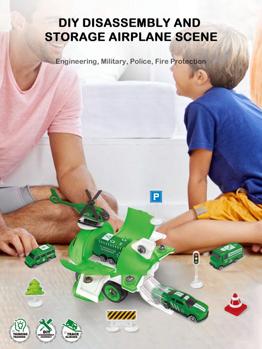 儿童 DIY 拆装飞机运输机和汽车玩具套装，螺丝刀组装，适合 3 岁以上儿童，男孩和女孩的圣诞礼物 - 彩色 - 查看 1