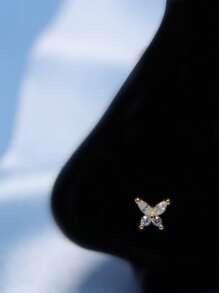 1件925纯银蝴蝶鼻钉L型鼻环穿孔饰品透明立方氧化锆男女通用鼻孔穿孔饰品