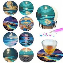 8pcs/Set DIY Diamond Painting Coasters, Starfish & Shell Pattern, Beverage Insulation Non-Slip Coasters With Holder, Handmade Gift, Mosaic Decoration - Multicolor - View 12
