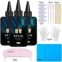 Rășină UV 400g/300g/200g/100g Kit de rășină epoxidice transparentă - Transparență ridicată, neîngălbenește - Inodor, Întărire rapidă pentru fabricarea de bijuterii DIY, decorare artizanală, protecție cu strat de artă - Ideal pentru festival, cadouri de aniversare
