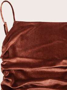 Váy yếm nhung nhún hở lưng, Xuân/Hè - màu nâu - Xem 3