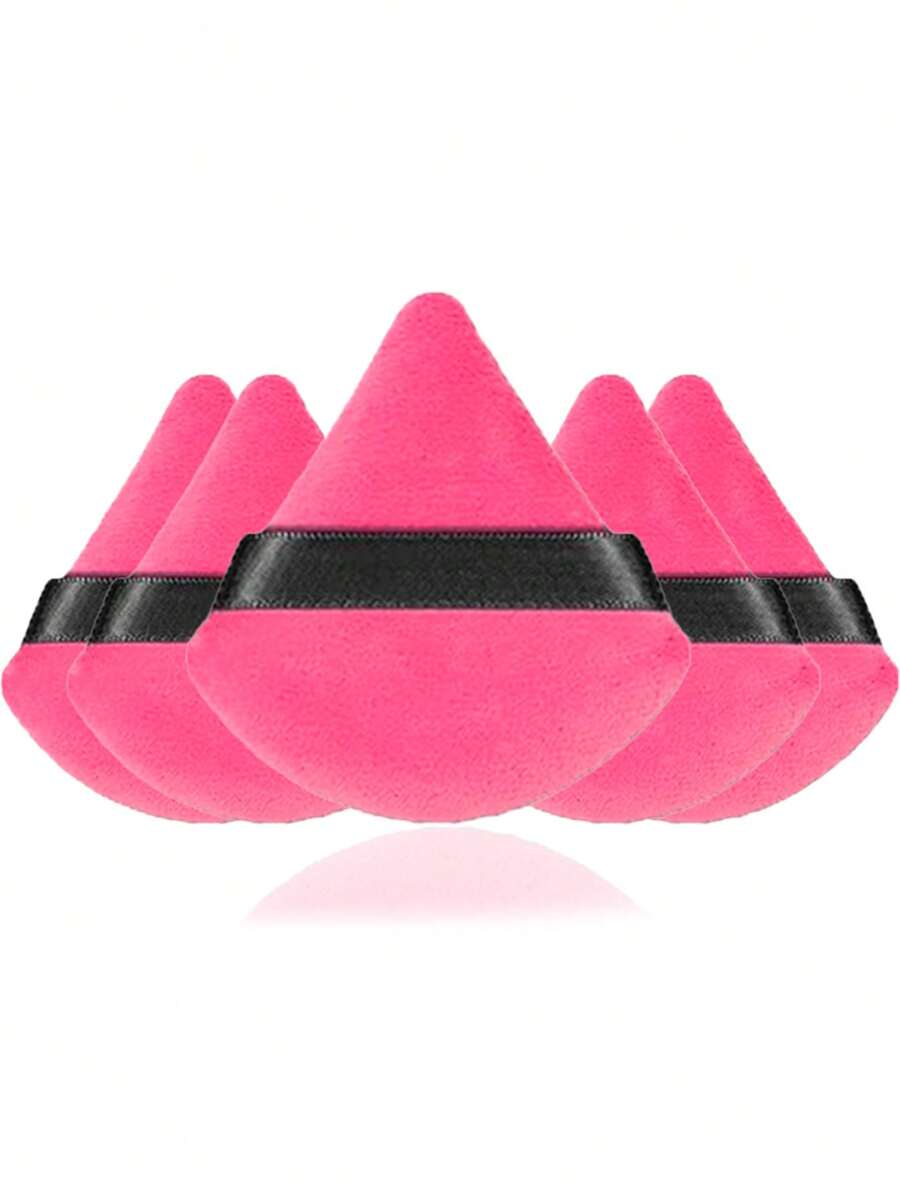 5pcs Triangle Flocked Makeup Sponges, Soft & Fluffy Texture, Suitable For Face & Body Powder Puff, Mixed Set Makeup Beauty Tools - Hot Pink - View 1