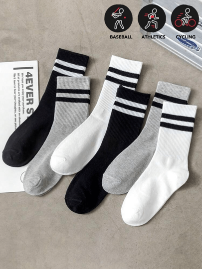 1/3/6/10/15 pares de calcetines casuales de mujer con patrón de rayas, transpirables y que absorben la humedad, calcetines de tubo medio para entrenamiento, otoño