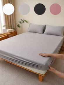 1件纯色床笠，床上用品，床笠，床垫罩，柔软舒适的卧室床上用品，亲肤深口袋床笠，纯色床垫保护套，卧室床笠，Oeko-Tex认证 - 淺灰色 - 查看 11