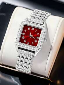Set de 5 relojes de lujo de cuarzo para mujer + Conjunto de joyería de diamantes cuadrados populares, apropiados para uso diario y como regalos para amigos y familiares