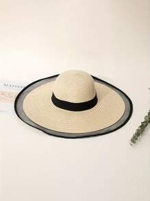 1pc Women's Outdoor Casual Sun Hat, Mesh Brim Large Brim Straw Hat, Y2K Bucket Hat Style, Suitable For Spring & Summer - Straw Hat - View 3