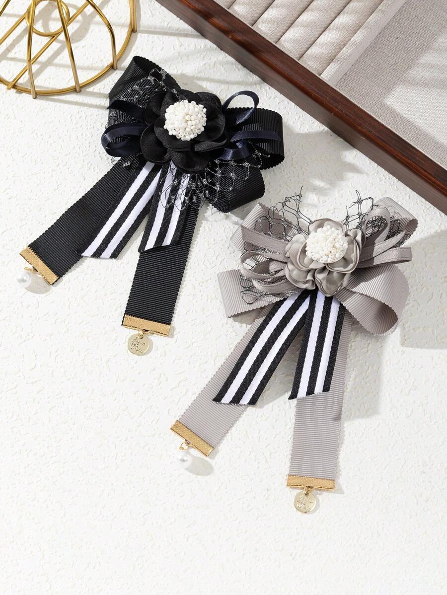1pc Elegant Style Lace Embroidery Pearl Big Bow Fabric Brooch, Luxurious Jewelry Brooch/Pin, Gift For Date/Everyday Wear