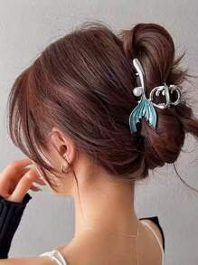 1pc Women's Minimalist & Elegant High-Grade Pearl Blue Fish Tail Hair Clip Accessory