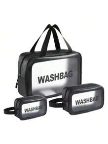 Kit 3 Transparent Makeup Bag Waterproof WashBag 332 - màu đen - Xem 2