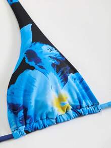 Damski kwiatowy nadruk bikini góra, pasujące dolne części, spódnica zakrywająca strój kąpielowy