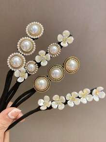 优雅珍珠装饰发圈 – 时尚手链兼发带，兼具美观与实用性，适合青少年及成人佩戴。这款时尚仿珍珠发带专为女性和女孩设计，采用无缝弹力材质，饰以珍珠，打造别致优雅的造型。珍珠数量不固定。家居浴室装饰，秋季装饰，发饰。 - 彩色 - 查看 2