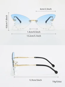 1pc Unisex Metal-Free Butterfly Rhinestone Decorated Glasses, Suitable For Outdoor Travel, Personalized Party Decoration Glasses - Baby Blue - View 5