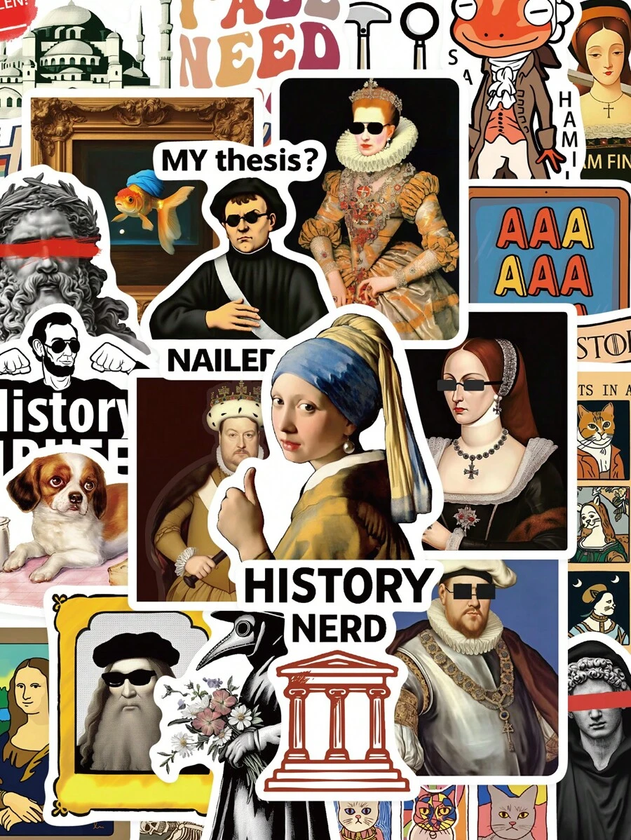 100 buah Stiker Sejarah Lucu, Cocok untuk Buku Catatan, Gelas Minum, Kulkas, Tablet, Ponsel, Gitar, Perlengkapan Sekolah dengan Desain Artistik & Humor - MultiWarna - View 1