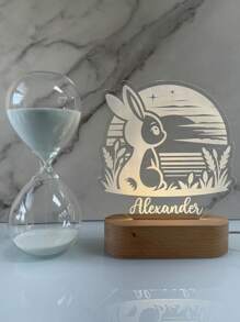 1 pieza Luz de noche personalizada con conejo LED - Placa de foto de conejito personalizada con Spotify, con base de madera 3D y acrílico, regalo romántico de señal luminosa para decoración de pared, dormitorio, habitación de niños, oficina en casa, para Pascua/Aniversario/Inauguración de la casa/Cumpleaños/Navidad/Acción de Gracias/Halloween