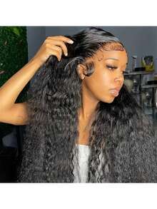 34 英寸折扣女士深波浪蕾丝前假发 - 13x4 卷发真人发，适合年轻人，密度 150% 8-34 英寸