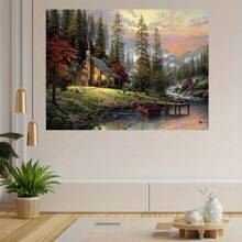 A Thomas Kinkaid Garden Canvas Wall Artwork Adorns The Poster - 1 Piece Of Wood Framed Oil Painting (3) Thickness 2.25 Cm/0.9 Inch- Home Decoration For All Occasions - Ideal New Year, Valentine's Day, Thanksgiving, Easter, Christmas Gift , Room Decoration Aesthetic, Wall Decoration Art, Perfect Gift, Autumn And Winter Wall Decoration, Living Room Decoration, Bedroom Decoration, Kitchen Decoration, Entry Decoration, Bathroom Decoration, Direct Wall Painting, High Quality Wall Painting Poster - 彩色 - 查看 5