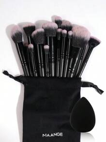 MAANGE 18pcs/20pcs/51pcs Professional Makeup Brush Set, Includes 18 Pcs Face Makeup Brushes, 1 Makeup Sponge And 1 Velvet Makeup Bag, Containing Powder Brush, Blush Brush, Foundation Brush, Contour Brush, Eyeshadow Brush, Eyebrow Brush, Eyeliner Brush And Smudge Brush. The Makeup Tools Are Made Of Soft, Skin-Friendly Fiber Material, Easy To Carry. It Is An Ideal Gift For Women And Girls. The Set Contains Various Makeup Brushes, A Perfect Combination Of Makeup Tools. - Black - View 6