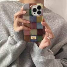 Funda de teléfono compatible con iPhone 16, 15, 14, 13, 12 Pro Max, 1 pieza de estilo cuadriculado con diseño de color de bloque de dopamina mono, funda trasera suave de silicona