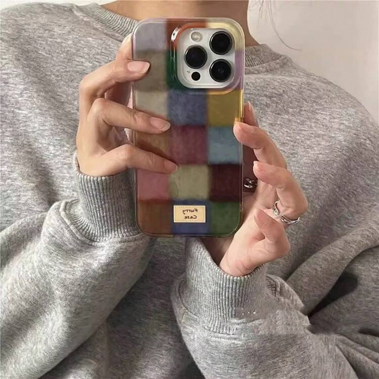 1 pieza Funda de teléfono de silicona suave compatible con iPhone 17, 17 Pro, 17 Pro Max, 16, 15, 14, 13, 12 Pro Max, con diseño a cuadros y bloques de color dopamina lindo y elegante - color - Añade 4