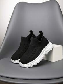 1 paire de chaussures de sport pour enfants, baskets en tricot, faciles à porter, légères, respirantes, antidérapantes, chaussures de course, design maille mode pour étudiants