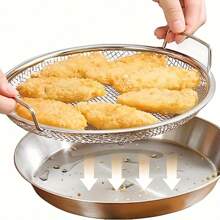 Reusable Round Stainless Steel Oil Filter Tray With Mesh Basket - Perfect For Frying & Grilling, Kitchen Strainer, Outdoor Camping BBQ Supplies, Easy To Clean, Uncharged And No Magnesium Rod/Flint