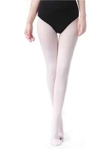 1双女士80旦纯色柔软半透明踩脚连裤袜，高腰修身款，舒适透气，适合跳舞 - 彩色 - 查看 8