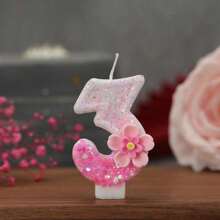 1pc Creative Handmade Pink Glitter Two-Layer Flower & Number Birthday Cake Candle With Pink Glitter Five-Petal Flower Decor, Party Decoration Candle,Christmas - Multicolor - View 10
